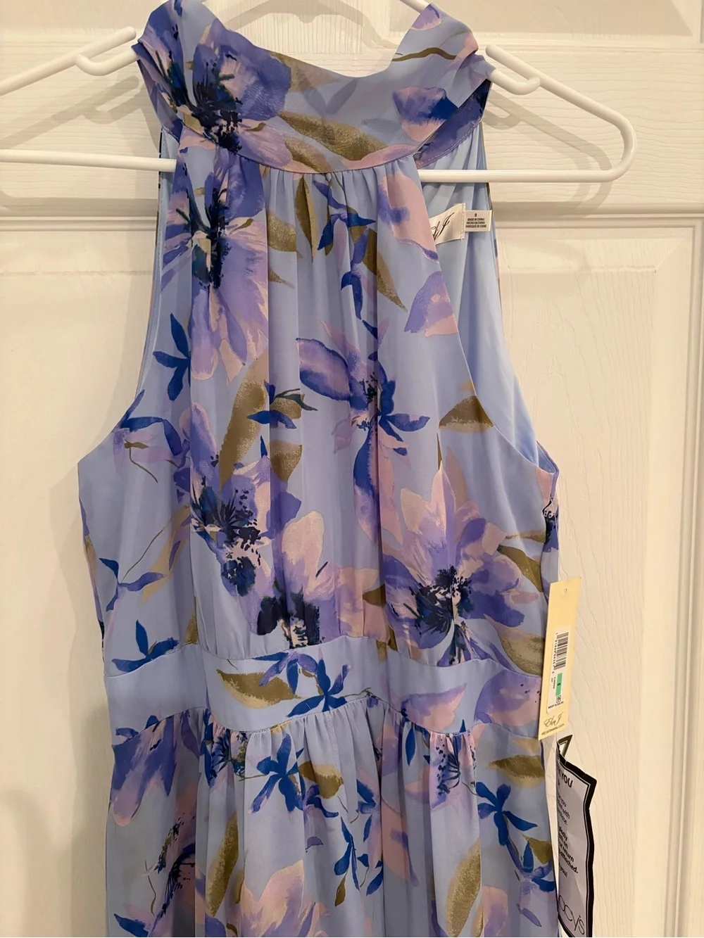 Eliza J Lavender Floral Tie-Neck Maxi Dress - Picture 3 of 10